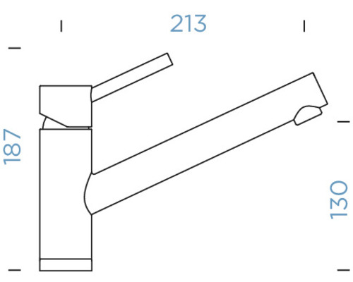 Tekening van een keukenkraan met afmetingen.