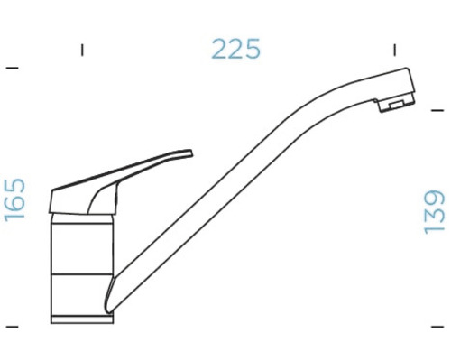 Technische tekening van een keukenkraan met afmetingen.