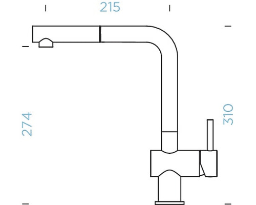 Technische tekening van een keukenkraan met de afmetingen 215, 274 en 310 millimeter.
