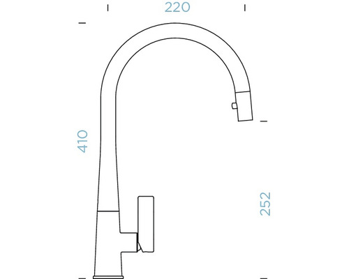 Technische tekening van een keukenkraan met afmetingen