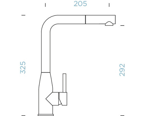 Technische tekening van een keukenkraan met de afmetingen 205, 325 en 292 millimeter