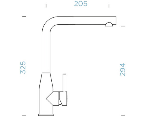 Technische tekening van een keukenkraan met de afmetingen 325, 205 en 294 millimeter