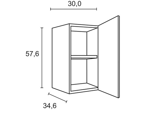 Afbeelding van een wandkast met de afmetingen 57,6 x 30,0 x 34,6 centimeter