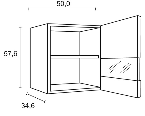 Technische tekening van een hangkast met afmetingen