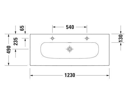 Technische tekening van een wastafel met afmetingen