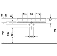 Technische tekening van een wastafel met afmetingen
