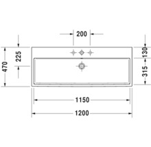 Technische tekening van een wastafel met afmetingen
