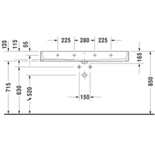 Technische tekening van een wastafel met afmetingen