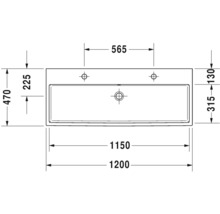 Technische tekening van een wastafel met afmetingen