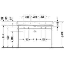 Technische tekening van een wastafel met afmetingen