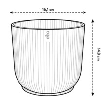 Elho bloempot met afmetingen 16,1 cm breed en 14,8 cm hoog.