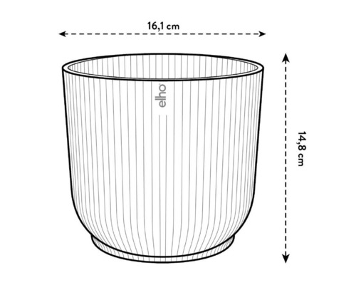 Elho bloempot met afmetingen 16,1 cm breed en 14,8 cm hoog.