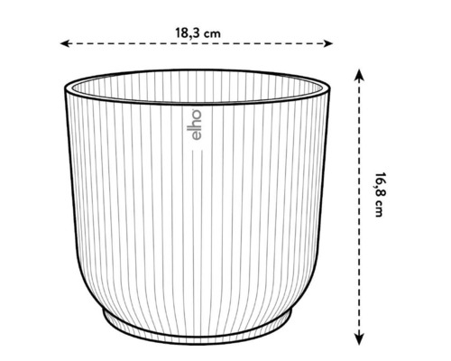 Afbeelding van een plantenbak met afmetingen van 18,3 cm breed en 16,8 cm hoog.