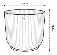 Illustratie van een plantenbak met de afmetingen 16,1 cm breed en 14,8 cm hoog