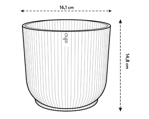 Illustratie van een plantenbak met de afmetingen 16,1 cm breed en 14,8 cm hoog