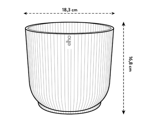 Afbeelding van een plantenbak met afmetingen van 18,3 cm breed en 16,8 cm hoog