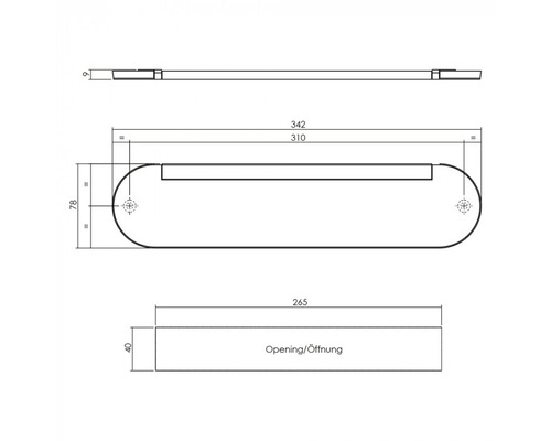 Technische tekening van een brievenbusklep met maatvoering