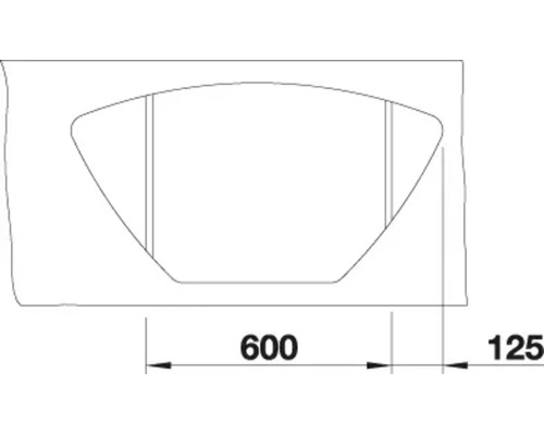 Technische tekening van een uitsparing met afmetingen van 600 en 125 millimeter.