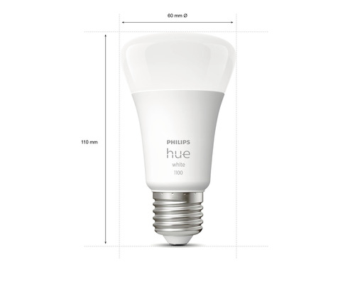 Philips Hue White 1100 ledlamp met afmetingen 110 mm hoogte en 60 mm doorsnee