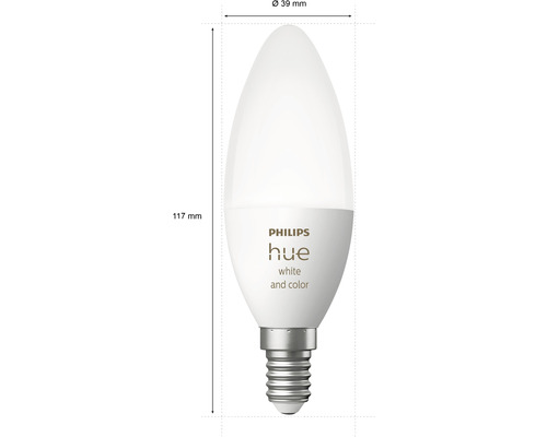 Philips Hue lamp White and Color met E14 fitting en afmetingen