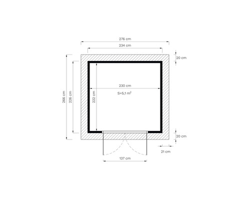 Plattegrond met afmetingen in centimeters en vierkante meters