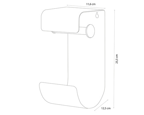 Technische tekening van een wandrolhouder met afmetingen