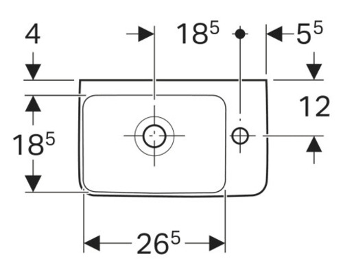 Technische tekening van een wastafel met afmetingen