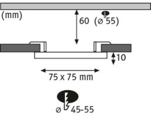 Technische tekening met afmetingen in millimeters