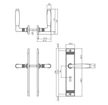 Technische tekening van een deurkruk met afmetingen