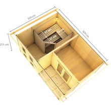 Plattegrond van een houten sauna met afmetingen