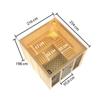 Bovenaanzicht van een houten sauna met maatvoering van de afmetingen