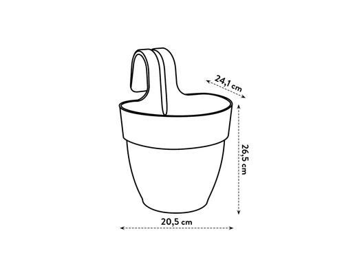 Afbeelding van een bloempot met de afmetingen 24,1 cm breed, 26,5 cm hoog en 20,5 cm diameter