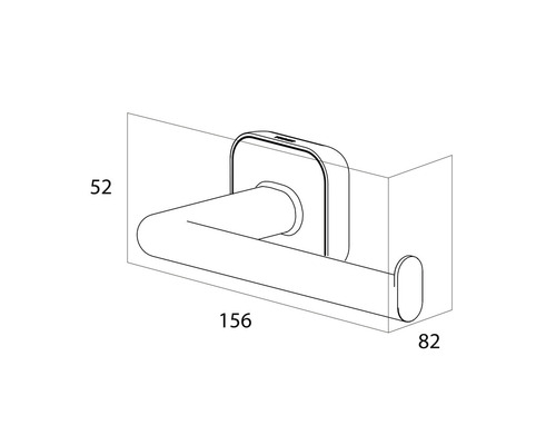 Technische tekening van een toiletpapierhouder met afmetingen