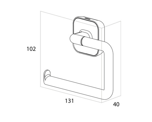 Technische tekening van een toiletpapierhouder met maatvoering.