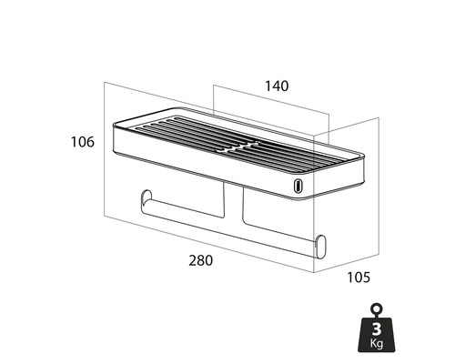Technische tekening van een wandrek met handdoekhouder en maataanduidingen