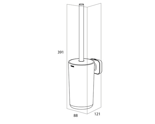 Technische tekening van een wandtoiletborstelgarnituur met afmetingen.