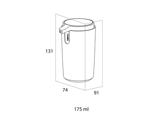 Technische tekening van een zeepdispenser met maatvoering.