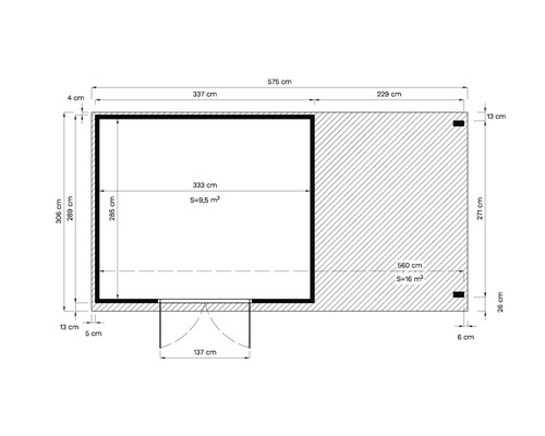Plattegrondtekening met maatvoering van een gebouw