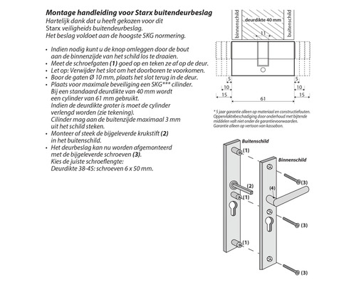 Montagehandleiding voor deurbeslag met schroeven en handgreep
