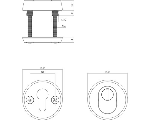 Technische tekening van een deurbeslag met maatvoering