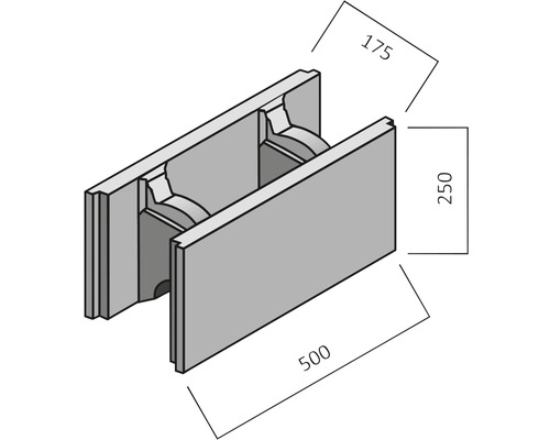 Afbeelding van een bekistingssteen met de afmetingen 500 x 250 x 175 millimeter