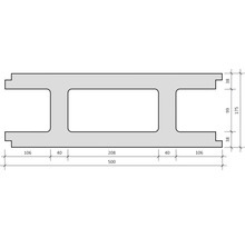 Technische tekening van een betonnen prefab element met maatvoering