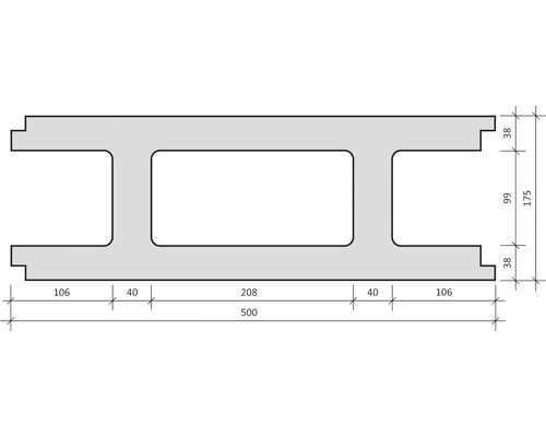 Technische tekening van een betonnen prefab element met maatvoering