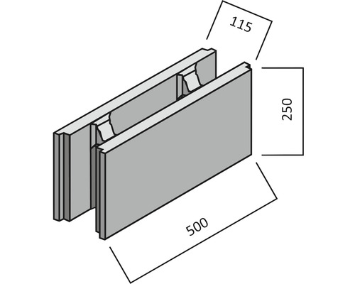 Isolatiesteen met de afmetingen 115 x 250 x 500 mm