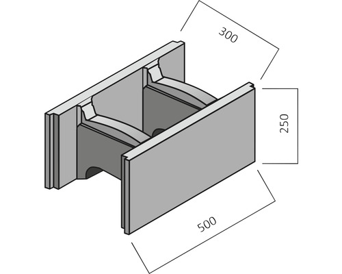 H-steen met afmetingen 500 x 300 x 250 millimeter