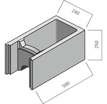 Betonnen plantring met de afmetingen 240 x 250 x 500 millimeter.