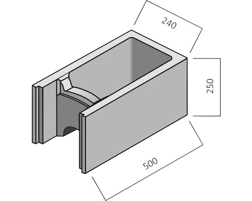 Betonnen plantring met de afmetingen 240 x 250 x 500 millimeter.