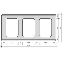 Betonblok met afmetingen 400 x 200 mm als technische tekening