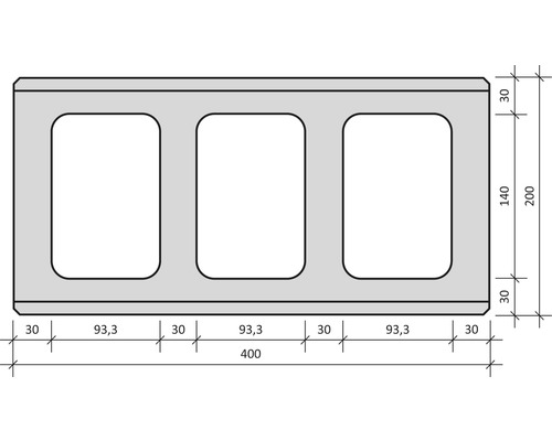 Betonblok met afmetingen 400 x 200 mm als technische tekening