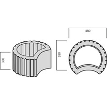 Technische tekening van een putring met de afmetingen 300, 380 en 480
